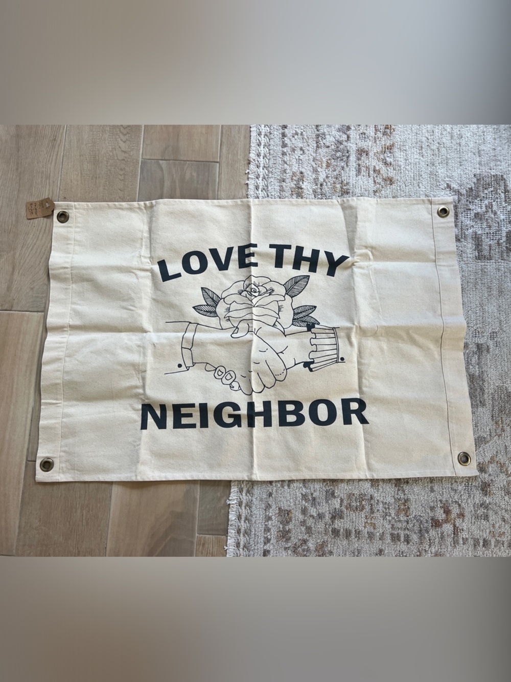 ๐ฅ Love Thy Neighbor Canvas Wall Banner - Natural โ๏ธ